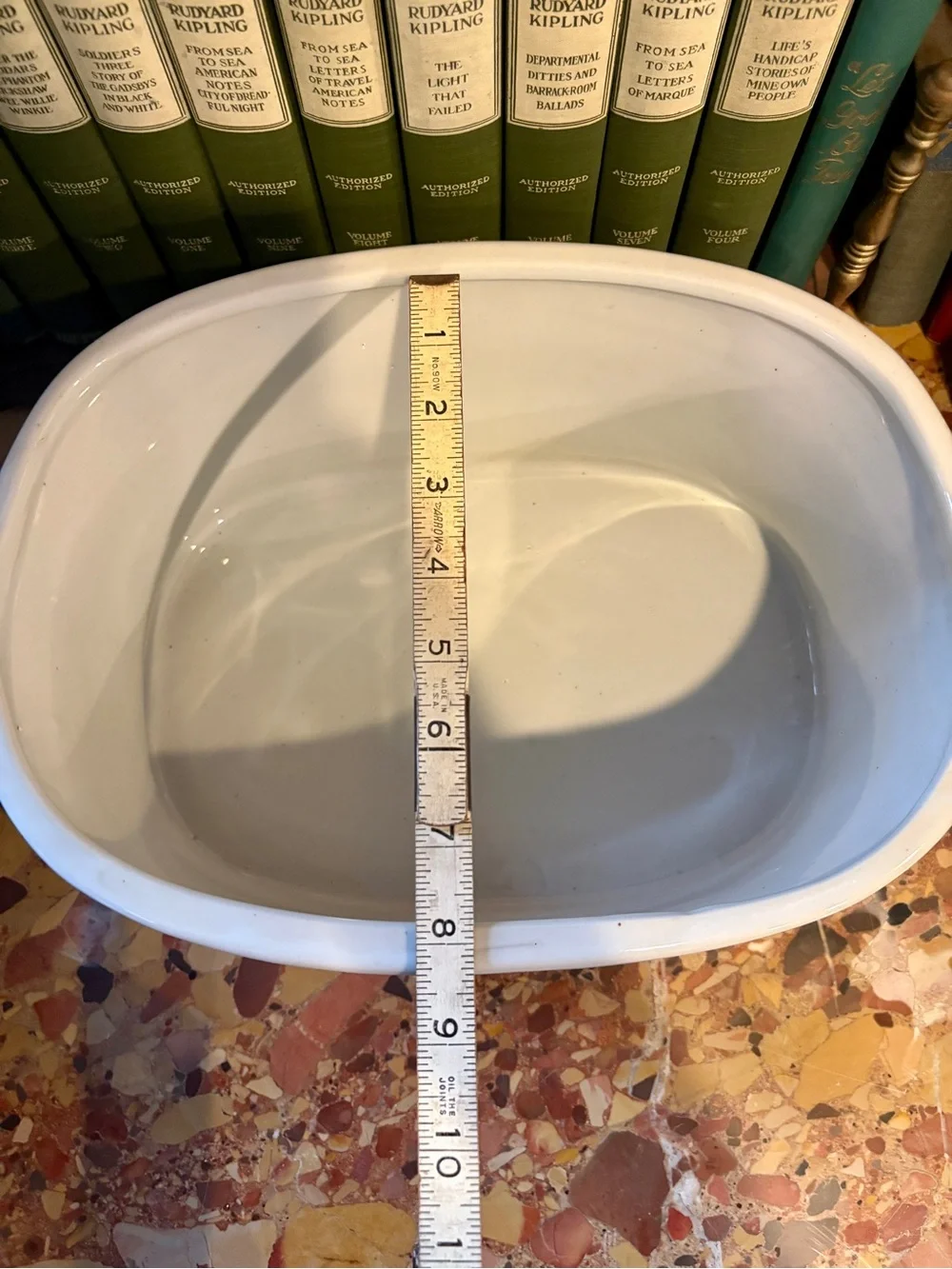 White and Blue Ceramic Footbath with Lattice Pattern (New)